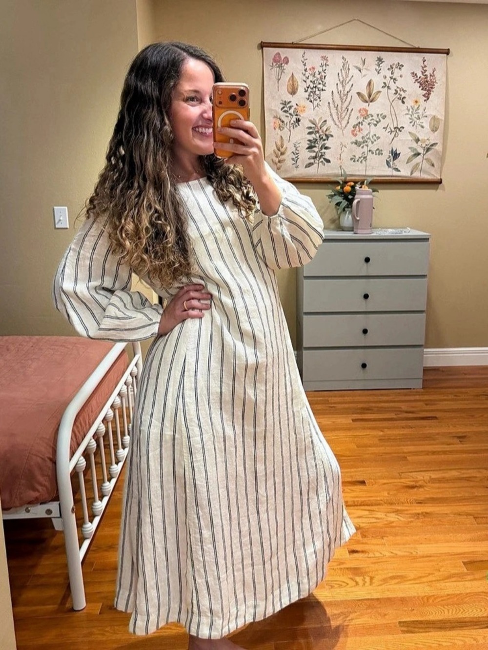 Everlane Striped Linen A line Midi Maxi Linen Dress Size 8 NWT